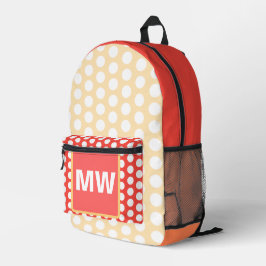 Monogram Peach Fruit White Polka Dots Bedruckter Rucksack