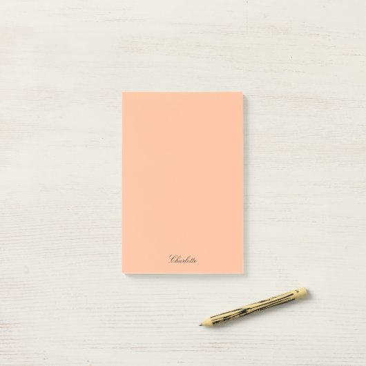 Monogram Peach Modern Script Minimalistisch Custom Post-it Klebezettel (Auf Schreibtisch)