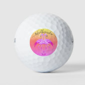 Monogram Peach name Two Pink Flamingos Golf Balls Golfball (Vorderseite)