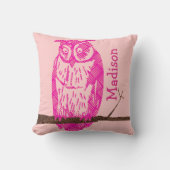 Monogram Peach Pink Baby Girl Vintag Owl Kissen (Vorderseite)