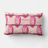 Monogram Peach Pink Baby Girl Vintag Owl Lendenkissen (Vorderseite)
