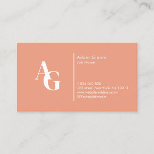 Monogram Peach Pink Business Card Visitenkarte