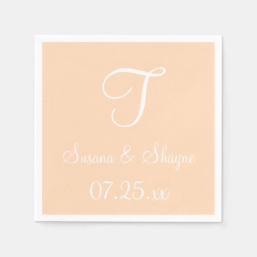 Monogram Peach Puff Einfache Farbkoordination Neap Serviette (Vorderseite)