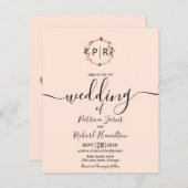 Monogram Peach Rose Budget Hochzeitseinladung (Vorne/Hinten)