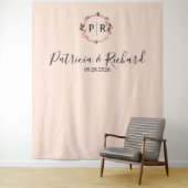 Monogram Peach Rose Gold Foil Wedding Background Wandteppich (Beispiel)