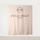 Monogram Peach Rose Gold Foil Wedding Background Wandteppich (Vorderseite)