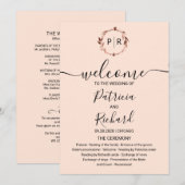 Monogram Peach Rose Gold Foil Wedding Program Einladung (Vorne/Hinten)