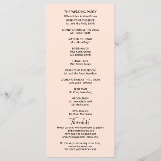 Monogram Peach Rose Gold Foil Wedding Program Programm (Rückseite)