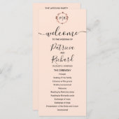 Monogram Peach Rose Gold Foil Wedding Program Programm (Vorne/Hinten)