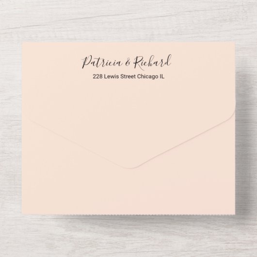 Monogram Peach Rose Hochzeit alle in einer Einladu All In One Einladung (Rückseite)