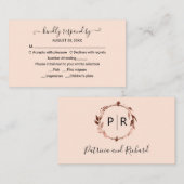 Monogram Peach Rose Wedding RSVP Enclosure Card Begleitkarte (Vorne/Hinten)