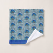 Monogram Peacock Aquamarin Blau-Weiß-Monogramm Badhandtuch Set (Waschlappen)