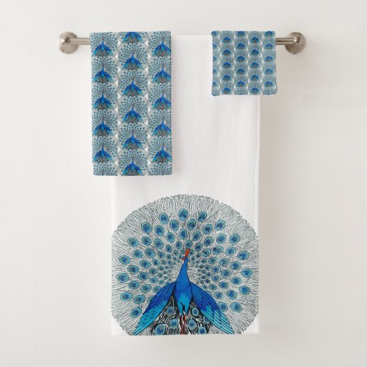 Monogram Peacock Aquamarin Blau-Weiß-Monogramm-Bec Badhandtuch Set (Insitu)
