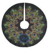 Monogram Peacock Feather Black Polyester Weihnachtsbaumdecke (Vorderseite)