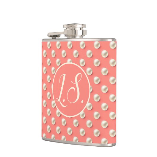 Monogram Pearl Accent Coral Flachmann (Links)