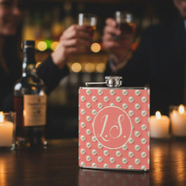 Monogram Pearl Accent Coral  Flachmann