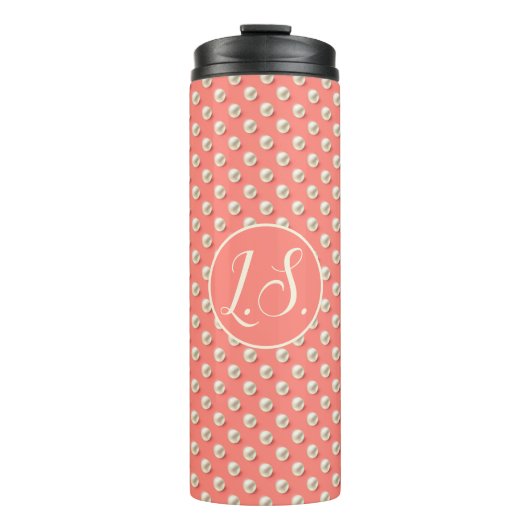 Monogram Pearl Accent Coral  Thermosbecher (Vorderseite)