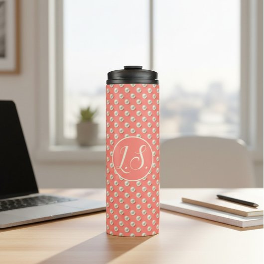Monogram Pearl Accent Coral  Thermosbecher
