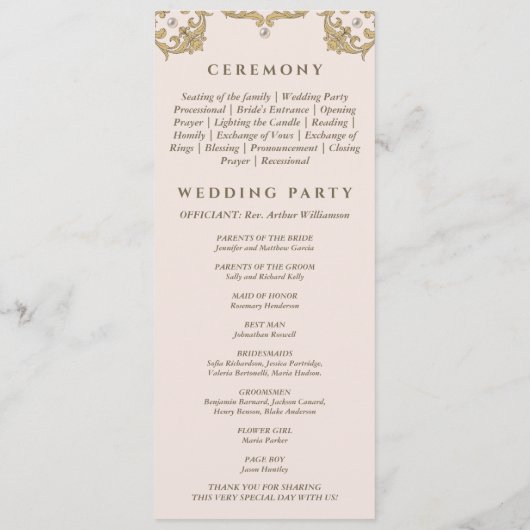 Monogram Pearl Vintage Wedding Program Programm (Rückseite)