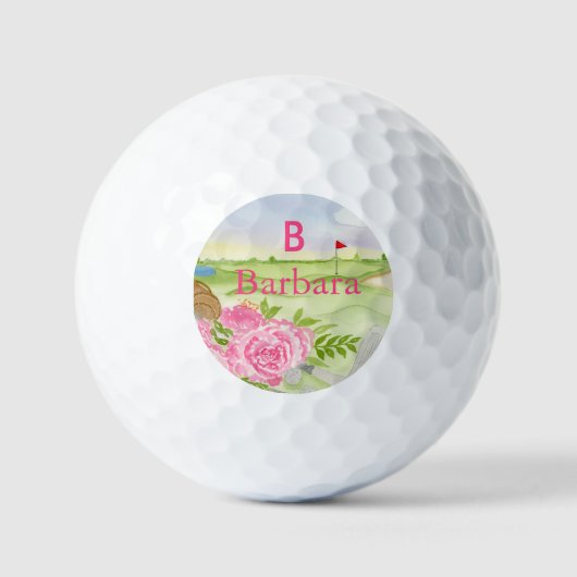 Monogram Peonies on Golf Course Golfball (Vorderseite)