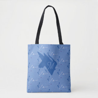 Monogram Periwinkle Blue Whimsical Graphic Doodle Tasche