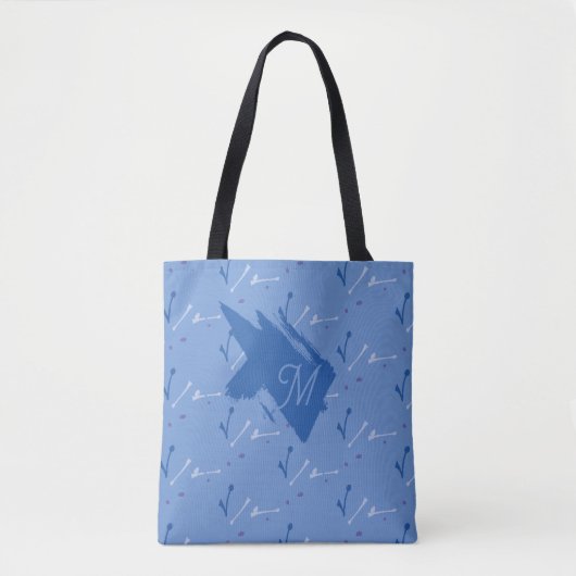 Monogram Periwinkle Blue Whimsical Graphic Doodle Tasche (Vorderseite)