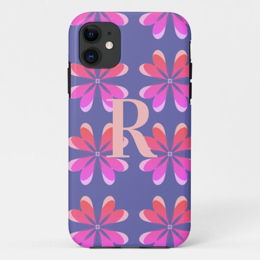 Monogram Periwinkle Floral Retro Muster Case-Mate iPhone Hülle (Rückseite)