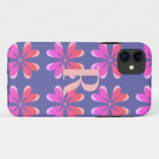 Monogram Periwinkle Floral Retro Muster Case-Mate iPhone Hülle (Rückseite (Horizontal))