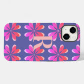 Monogram Periwinkle Retro Floral Muster Case-Mate iPhone Hülle (Rückseite (Horizontal))