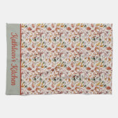 Monogram personalisieren Herbstlaub mit grünem Ora Geschirrtuch (Horizontal)