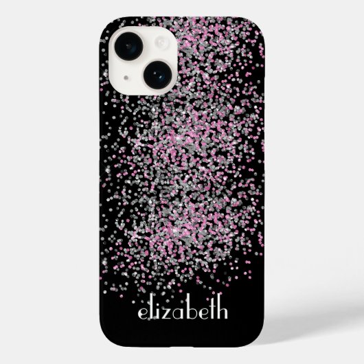Monogram personalisieren Schwarz-Rosa-Silver-Glitz Case-Mate iPhone Hülle (Rückseite)
