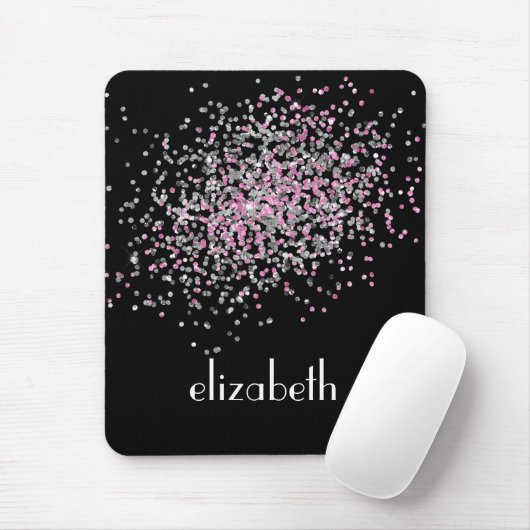 Monogram personalisieren Schwarz-Rosa-Silver-Glitz Mousepad (Mit Mouse)