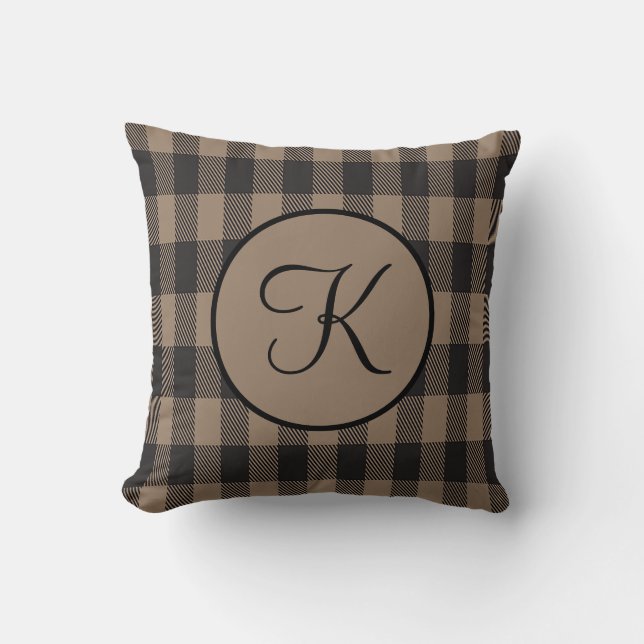 Monogram personalisieren Sie Brown und Black Buffa Kissen (Vorderseite)