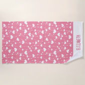 Monogram personalisieren Sie rosa weiße Herzen Strandtuch (Vorderseite)