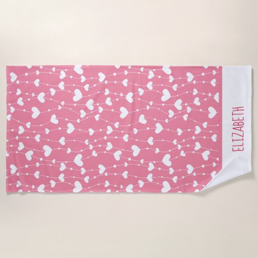 Monogram personalisieren Sie rosa weiße Herzen Strandtuch (Vorderseite)
