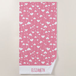 Monogram personalisieren Sie rosa weiße Herzen Strandtuch