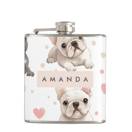 Monogram Personalisiert Adorable French Bulldog Flachmann