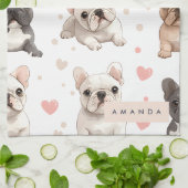 Monogram Personalisiert Adorable French Bulldog Geschirrtuch (Gefaltet)