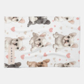 Monogram Personalisiert Adorable French Bulldog Geschirrtuch (Horizontal)