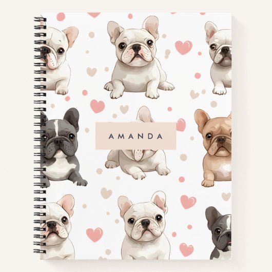 Monogram Personalisiert Adorable French Bulldog Notizblock (Vorderseite)