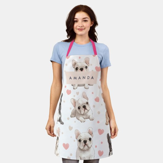 Monogram Personalisiert Adorable French Bulldog Schürze (Getragen)