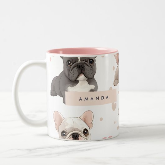 Monogram Personalisiert Adorable French Bulldog Zweifarbige Tasse (Links)
