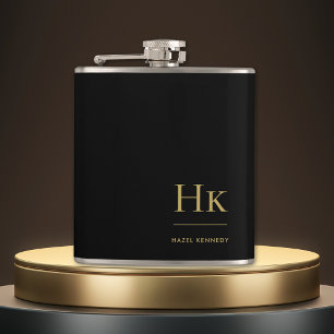 Monogram Personalisiert Black Gold Flachmann