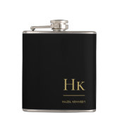 Monogram Personalisiert Black Gold Flachmann (Vorderseite)