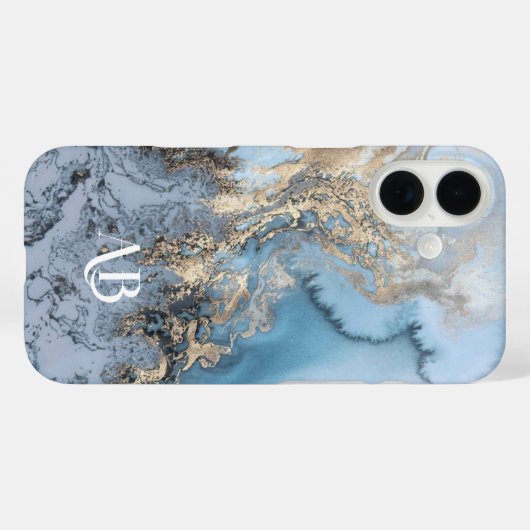 Monogram Personalisiert Blue Marble iPhone Case (Rückseite (Horizontal))