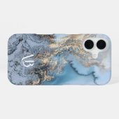 Monogram Personalisiert Blue Marble iPhone Case 16 Hülle (Rückseite (Horizontal))