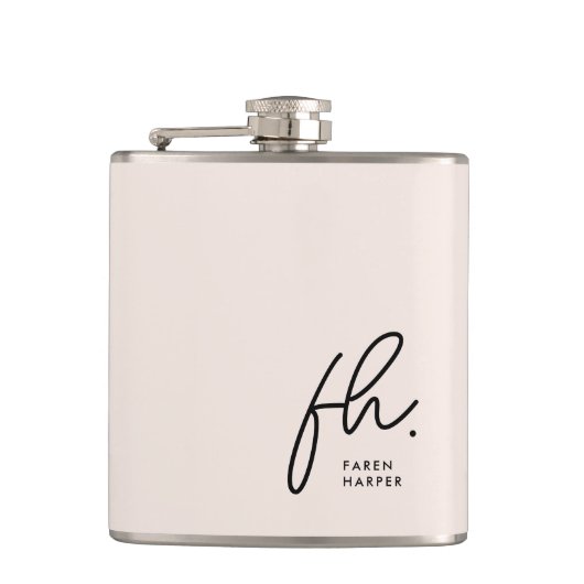 Monogram Personalisiert Blush Pink Chic Bacheloret Flachmann (Vorderseite)