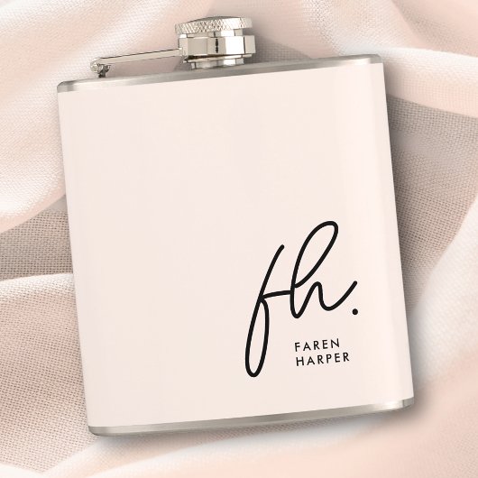 Monogram Personalisiert Blush Pink Chic Bacheloret Flachmann