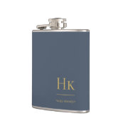 Monogram Personalisiert Classic Navy Blue Gold Flachmann (Links)