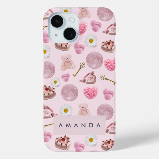 Monogram Personalisiert Coquette Pink Moon Feminin Case-Mate iPhone Hülle (Rückseite)